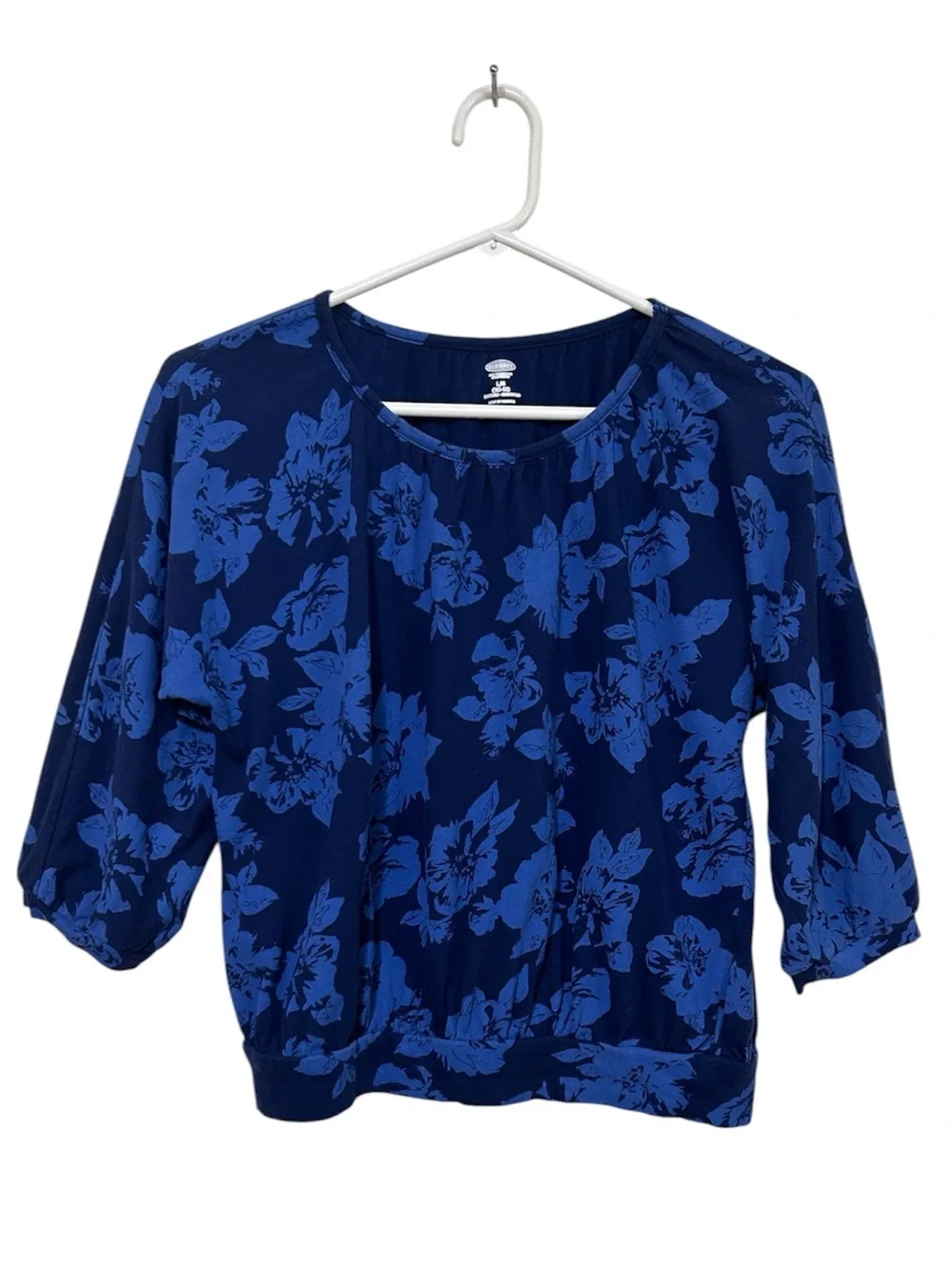 Old Navy Girls Blue Floral Scoop Neck 3/4 Sleeve Blouse L (10-12)